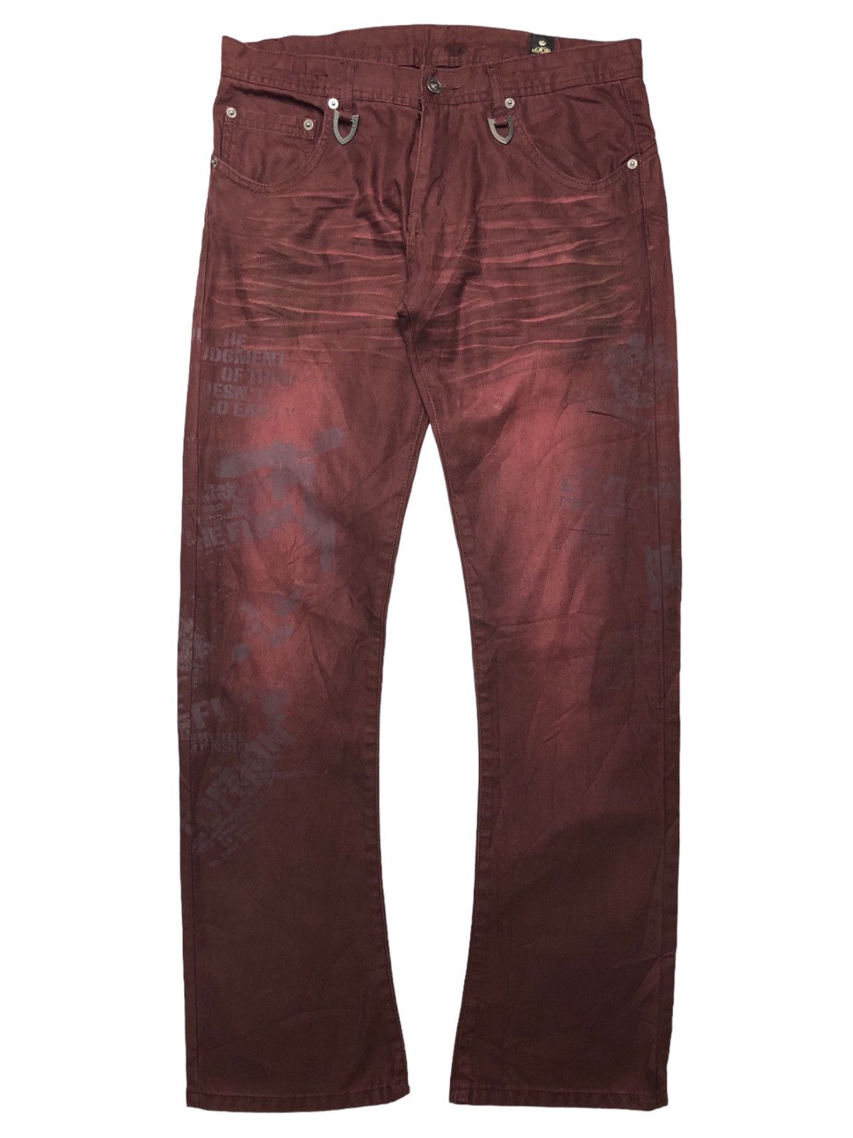 image of If Six Was Nine x Le Grande Bleu L G B Semantic Design Buckle Wording Flare Pants in Dark Maroon (S