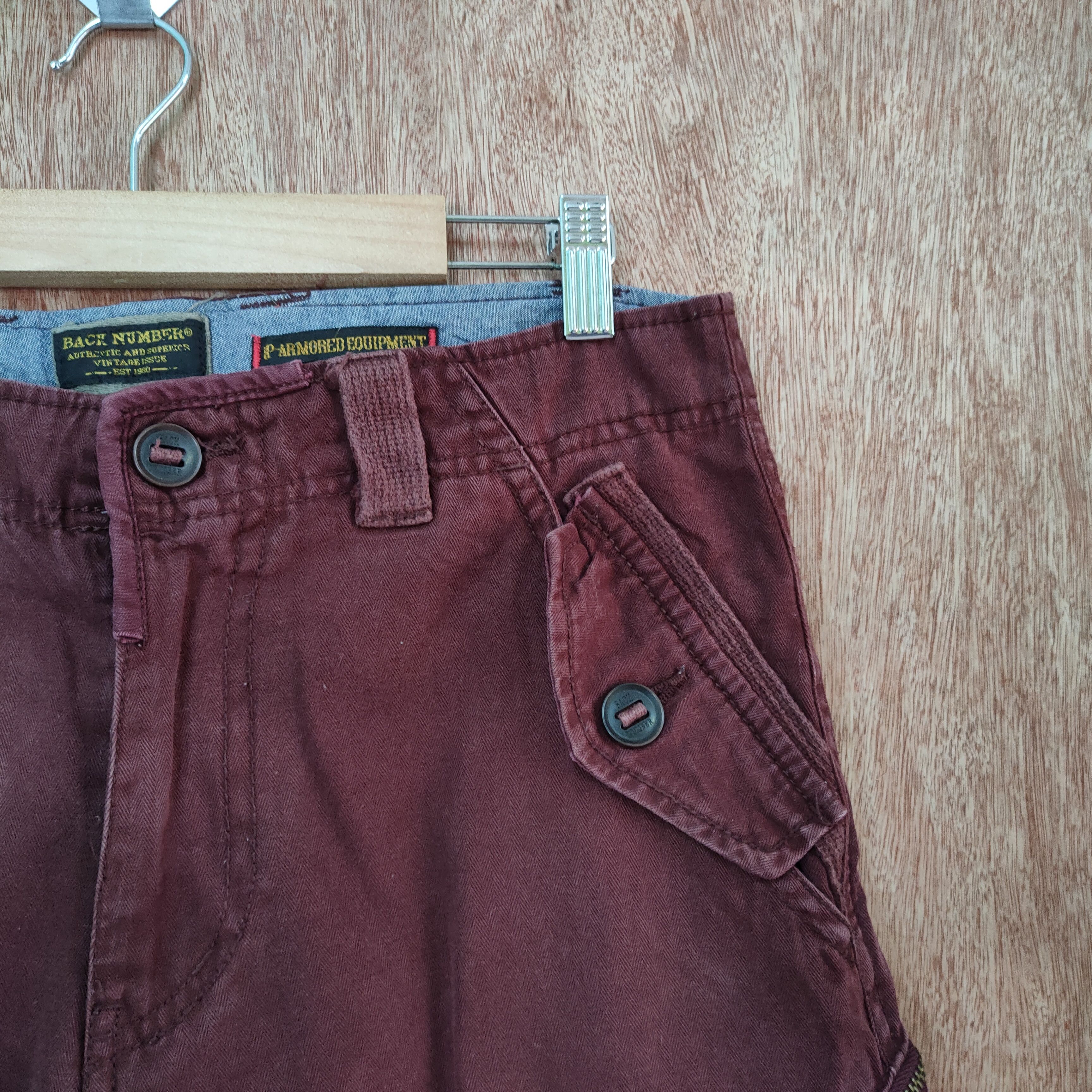 Japanese Brand BACK NUMBER 8 POCKET MARROON CARGO PANTS Size US 30 / EU 46 - 3 Thumbnail