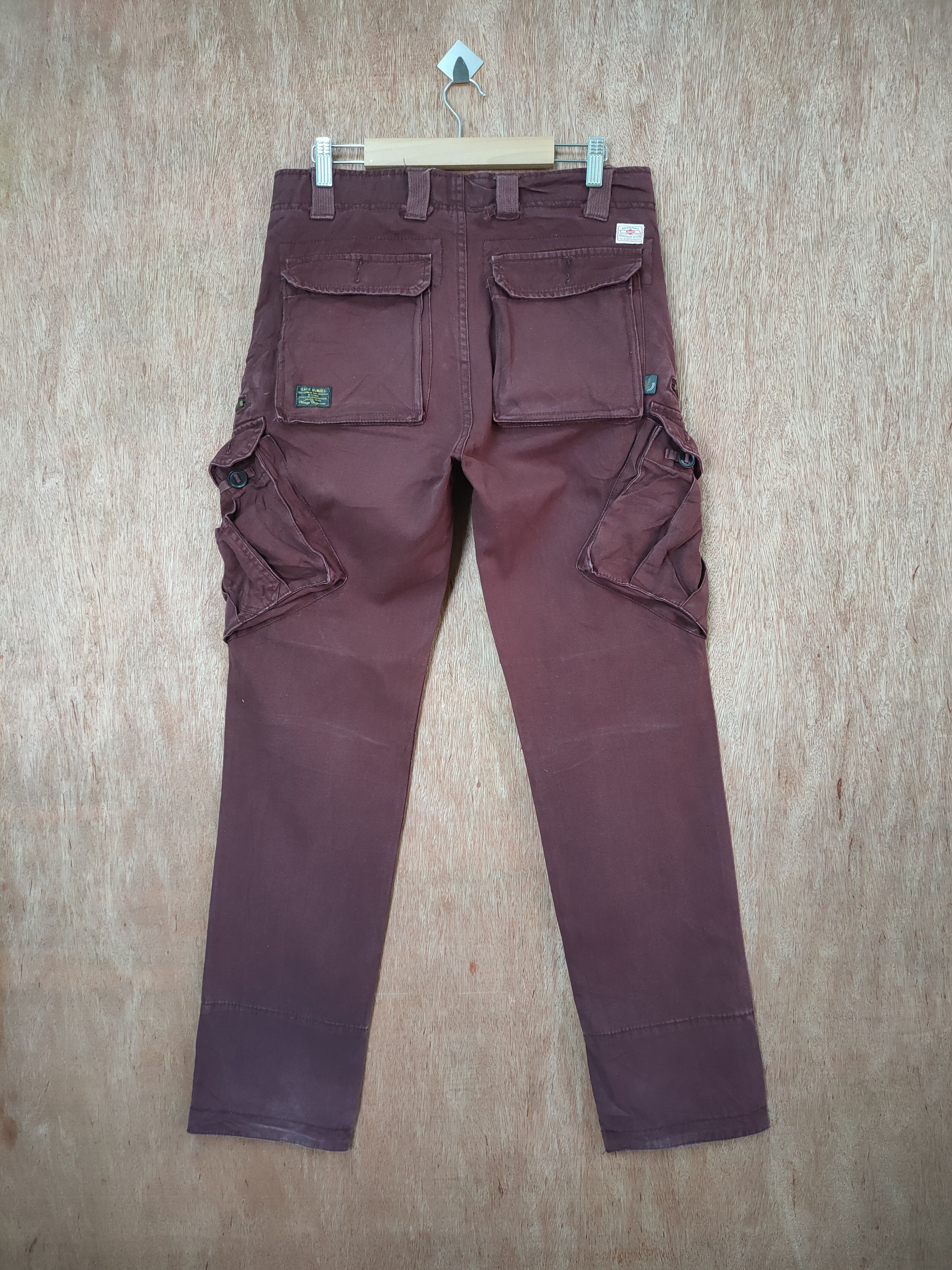 Japanese Brand BACK NUMBER 8 POCKET MARROON CARGO PANTS Size US 30 / EU 46 - 2 Thumbnail