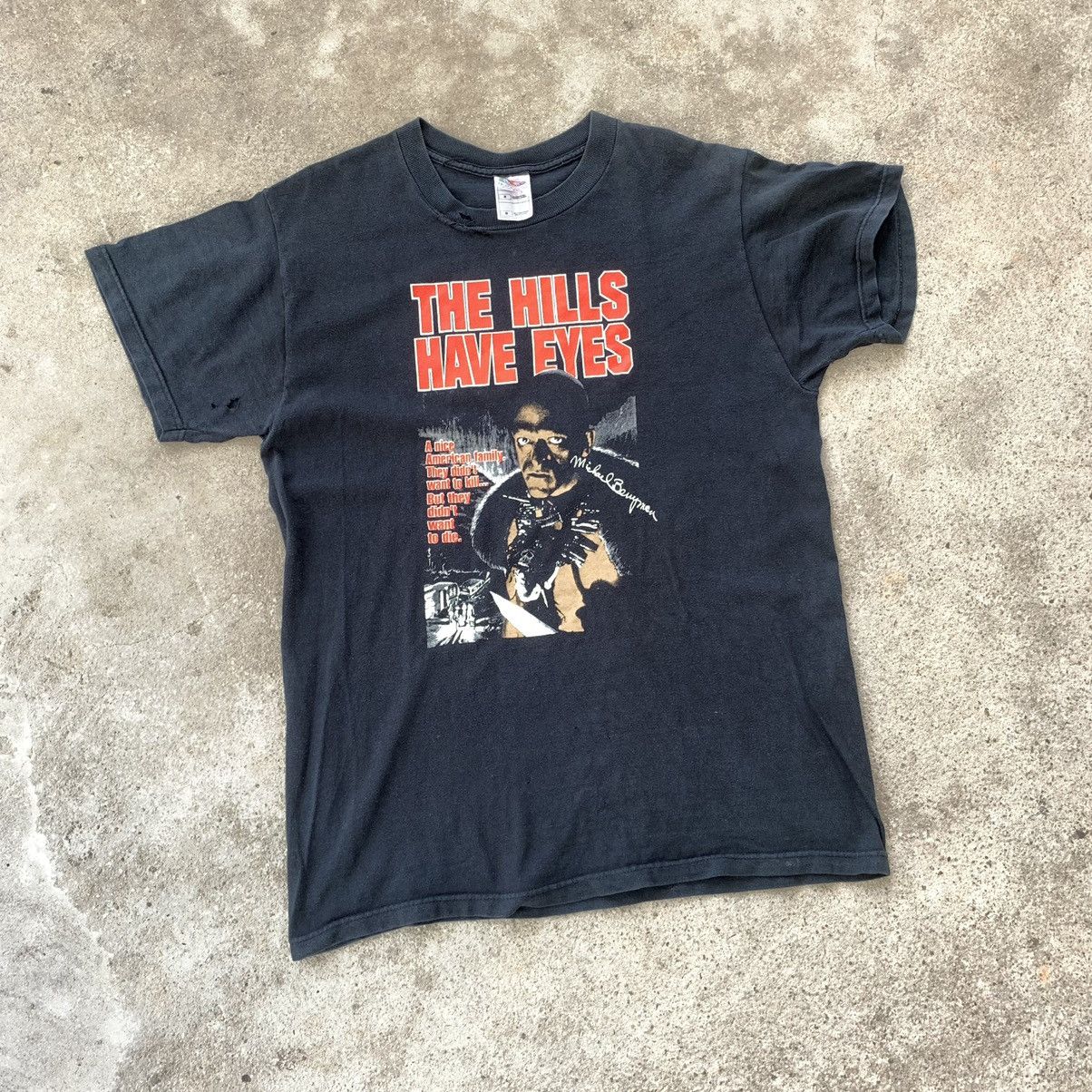 image of Fruit Of The Loom x Movie Vintage Horror Movie The Hills Have Eyes Distressed Tshirt in Black (Size