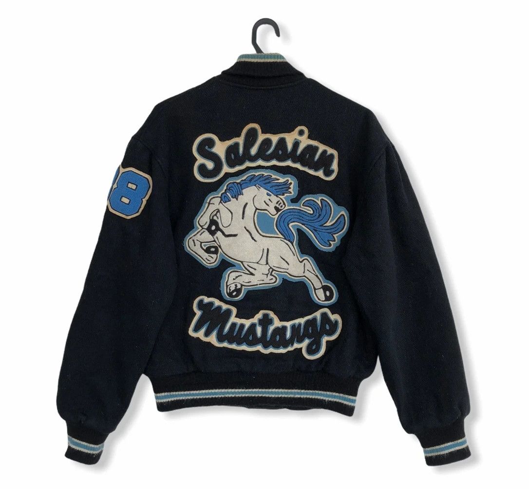 image of Trophy Clothing x Varsity Jacket Vintage 80’S ian Mustang Reversible Wool Varsity in Black (Size Me