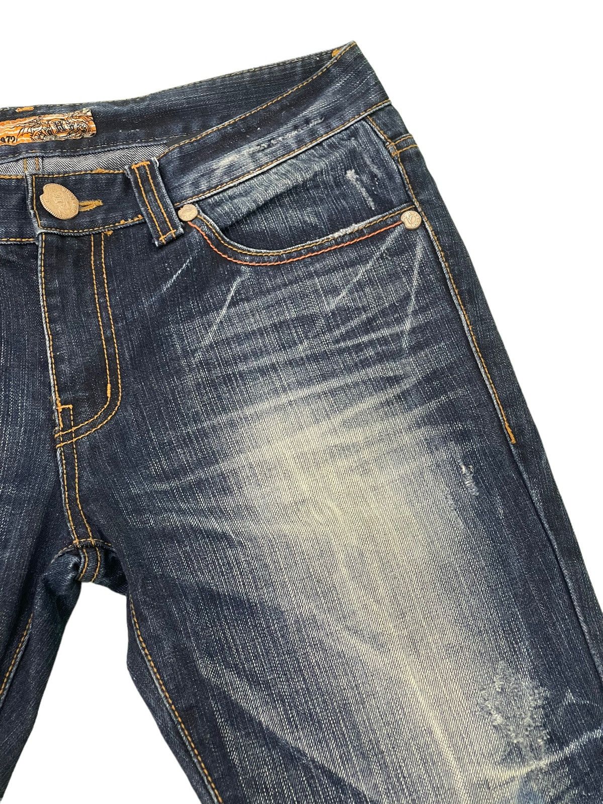 Japanese Brand Flare Jeans Husky 1972 Distress Clawmark Denim Boot Cut 5🟦2 Size US 33 - 9 Thumbnail