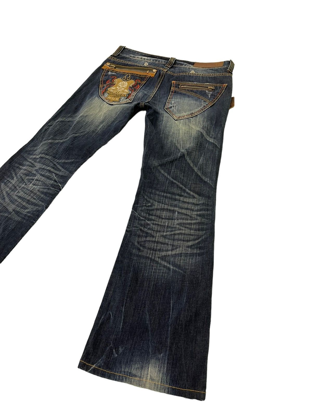 Japanese Brand Flare Jeans Husky 1972 Distress Clawmark Denim Boot Cut 5🟦2 Size US 33 - 14 Thumbnail