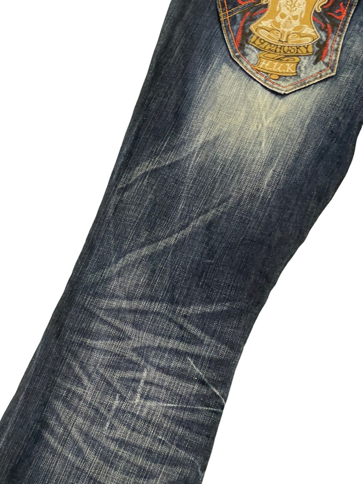 Japanese Brand Flare Jeans Husky 1972 Distress Clawmark Denim Boot Cut 5🟦2 Size US 33 - 17 Thumbnail
