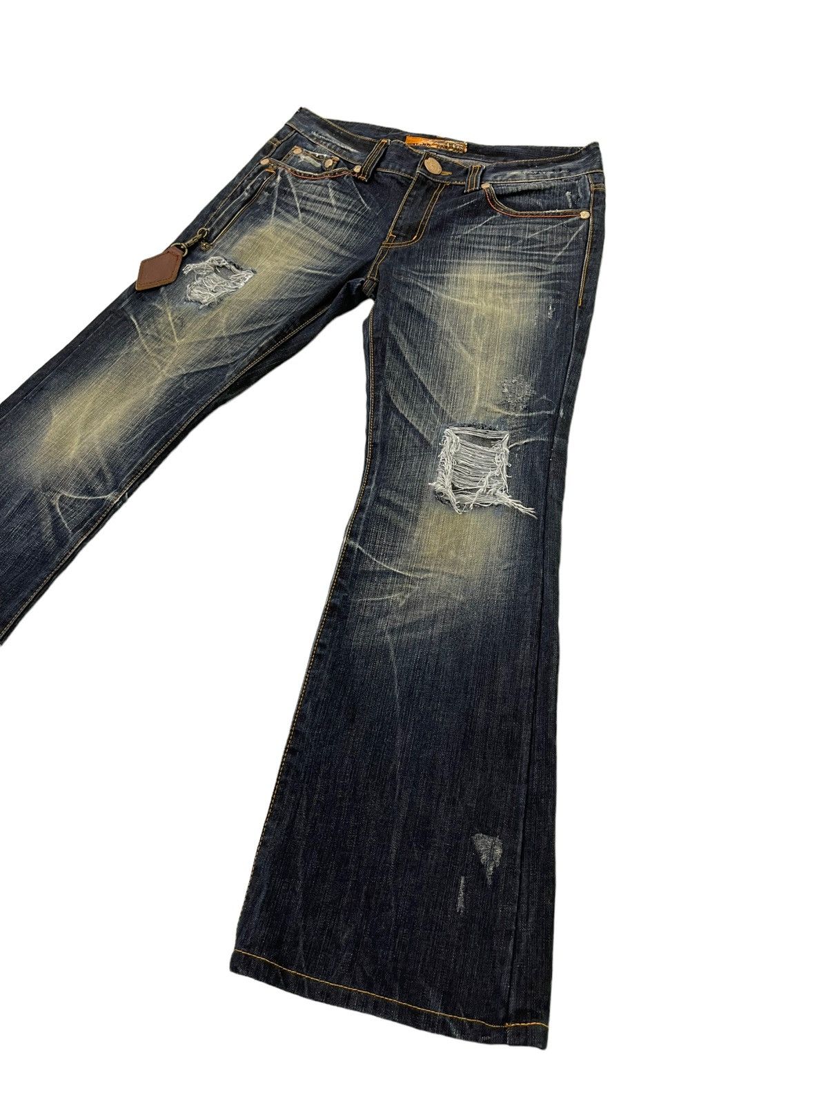 Japanese Brand Flare Jeans Husky 1972 Distress Clawmark Denim Boot Cut 5🟦2 Size US 33 - 3 Thumbnail