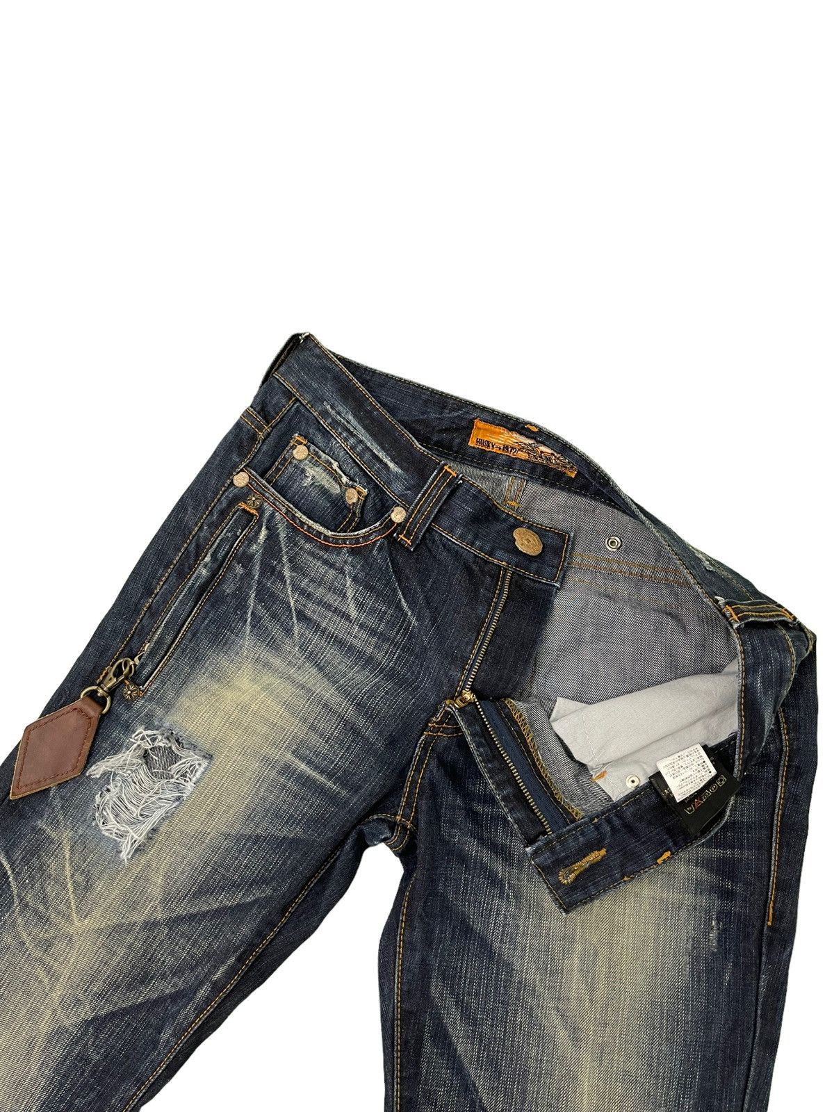 Japanese Brand Flare Jeans Husky 1972 Distress Clawmark Denim Boot Cut 5🟦2 Size US 33 - 11 Thumbnail