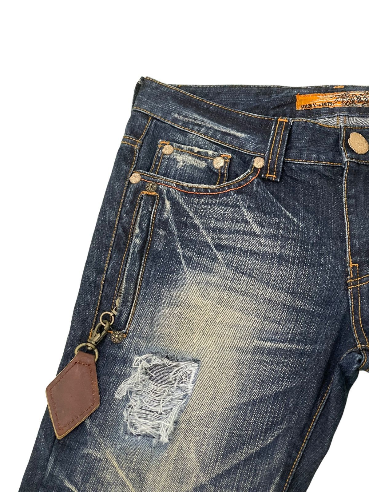 Japanese Brand Flare Jeans Husky 1972 Distress Clawmark Denim Boot Cut 5🟦2 Size US 33 - 8 Thumbnail