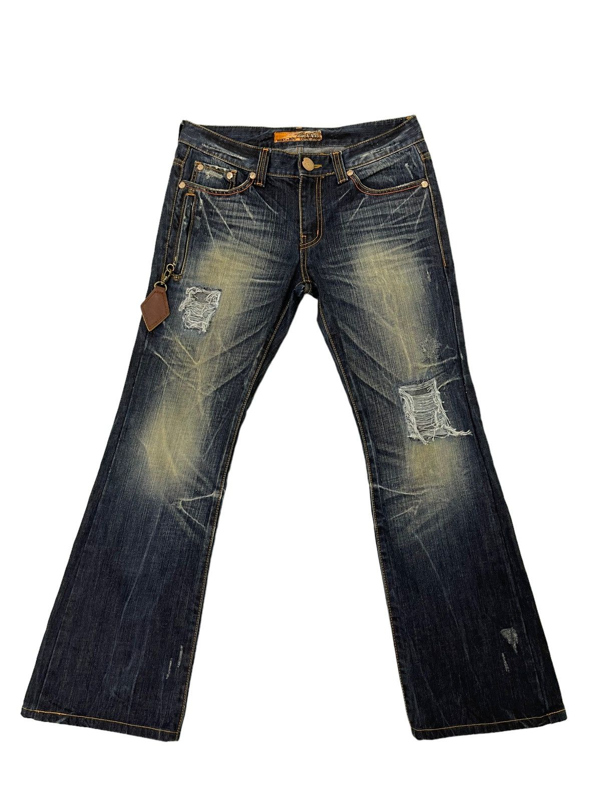 Japanese Brand Flare Jeans Husky 1972 Distress Clawmark Denim Boot Cut 5🟦2 Size US 33 - 2 Thumbnail
