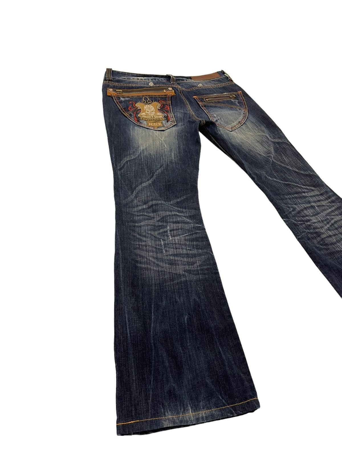 Japanese Brand Flare Jeans Husky 1972 Distress Clawmark Denim Boot Cut 5🟦2 Size US 33 - 13 Thumbnail