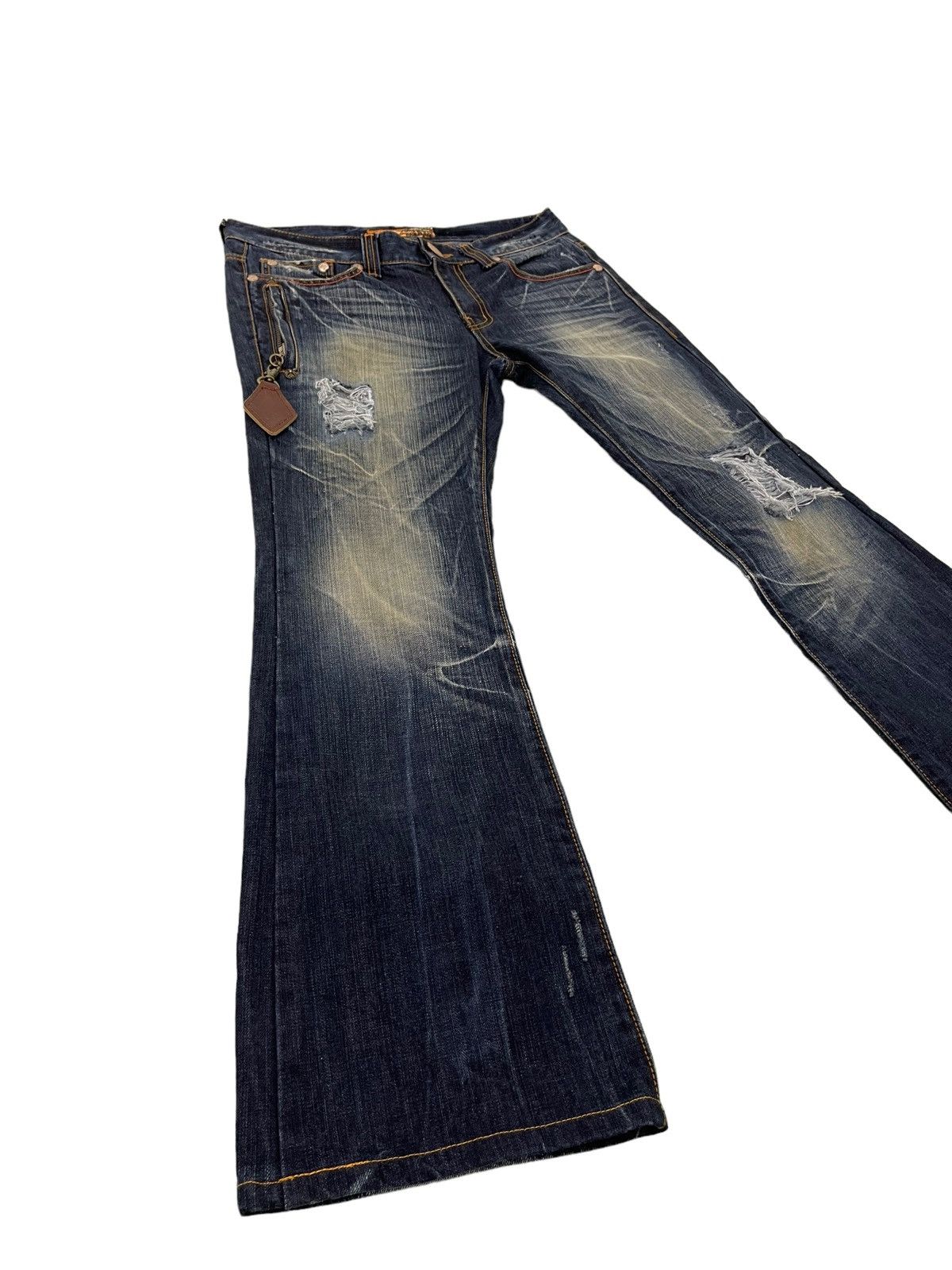 Japanese Brand Flare Jeans Husky 1972 Distress Clawmark Denim Boot Cut 5🟦2 Size US 33 - 1 Thumbnail