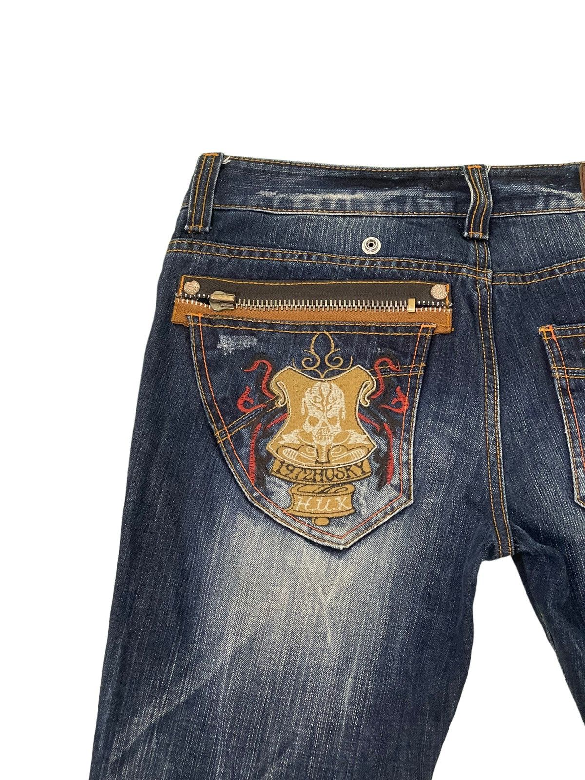 Japanese Brand Flare Jeans Husky 1972 Distress Clawmark Denim Boot Cut 5🟦2 Size US 33 - 19 Thumbnail