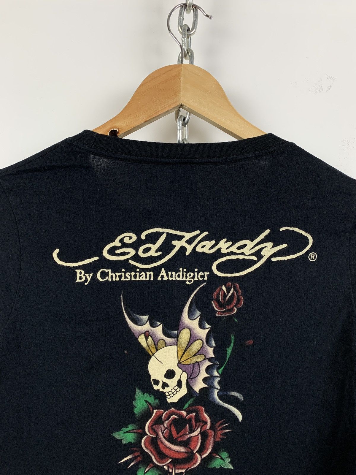 Christian Audigier Vintage Ed Hardy Black Women’s Rhinestone Long Sleeve Shirt Size ONE SIZE - 13 Thumbnail