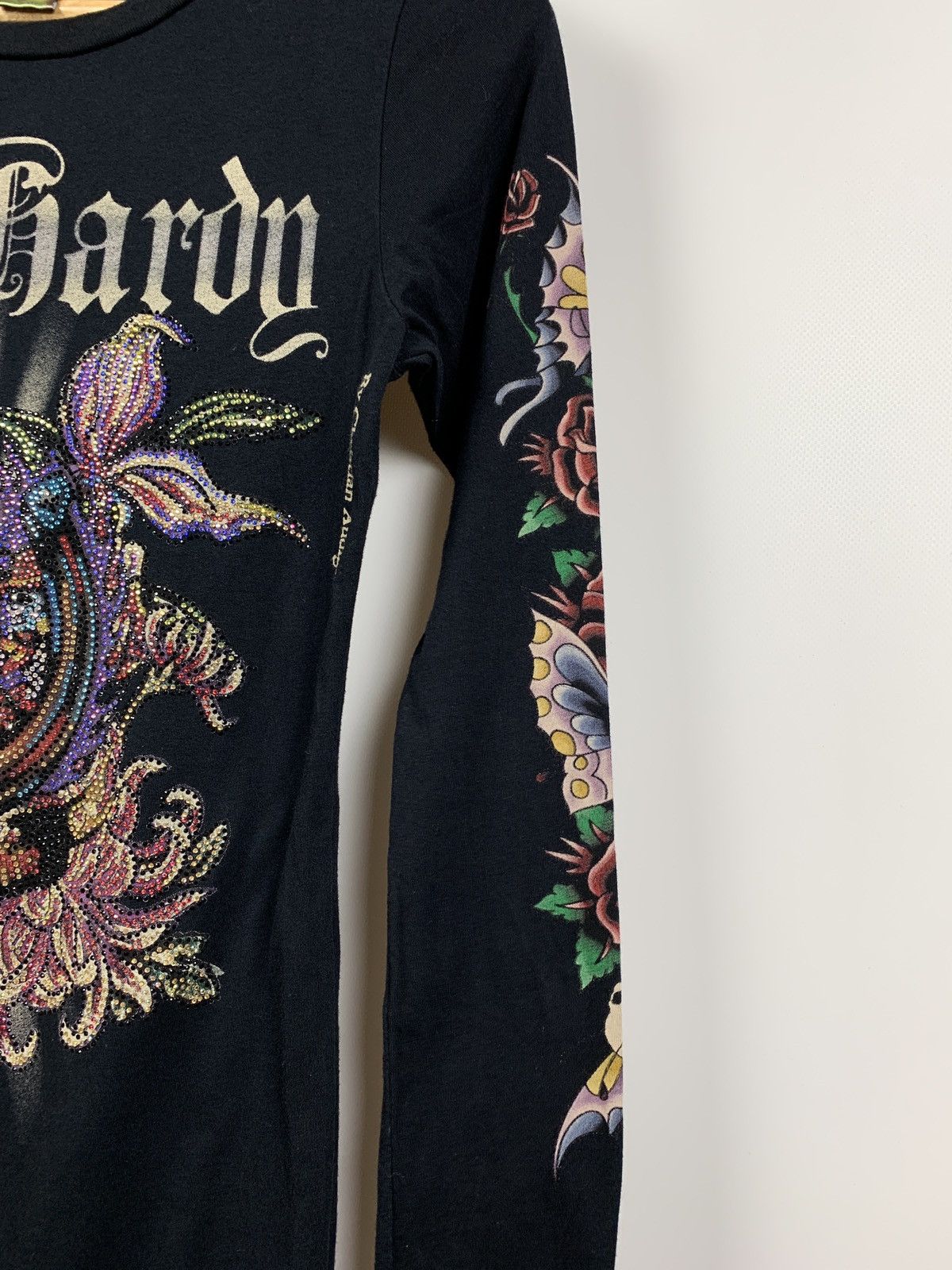 Christian Audigier Vintage Ed Hardy Black Women’s Rhinestone Long Sleeve Shirt Size ONE SIZE - 10 Thumbnail