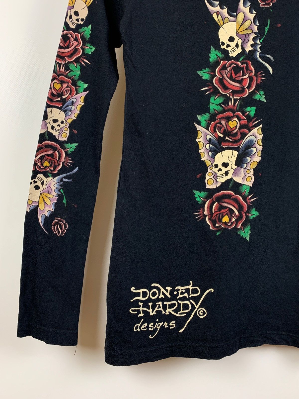 Christian Audigier Vintage Ed Hardy Black Women’s Rhinestone Long Sleeve Shirt Size ONE SIZE - 14 Thumbnail