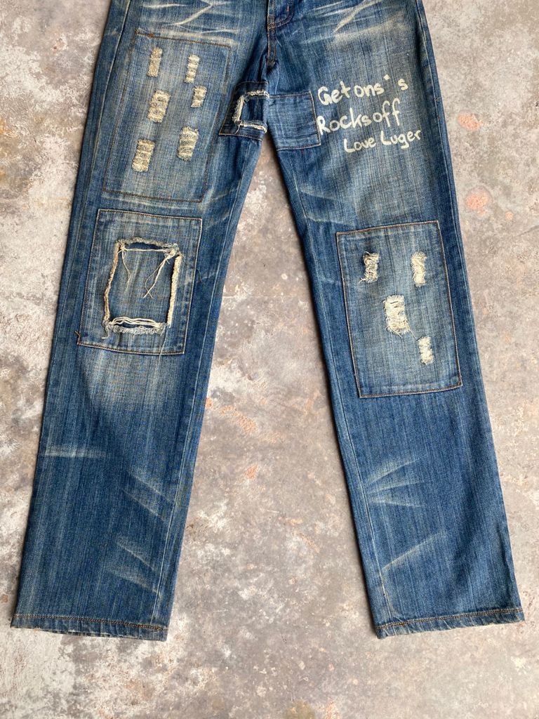 Japanese Brand RARE🔥Japanese Distress Patchwork Jeans Life On Mars Size US 30 / EU 46 - 6 Thumbnail