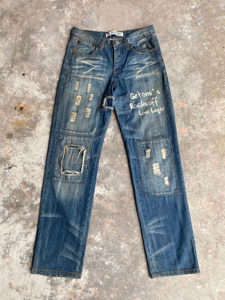 Japanese Brand RARE🔥Japanese Distress Patchwork Jeans Life On Mars Size US 30 / EU 46 - 1 Thumbnail