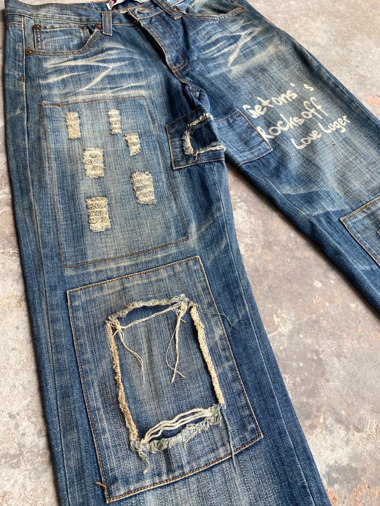 Japanese Brand RARE🔥Japanese Distress Patchwork Jeans Life On Mars Size US 30 / EU 46 - 5 Thumbnail