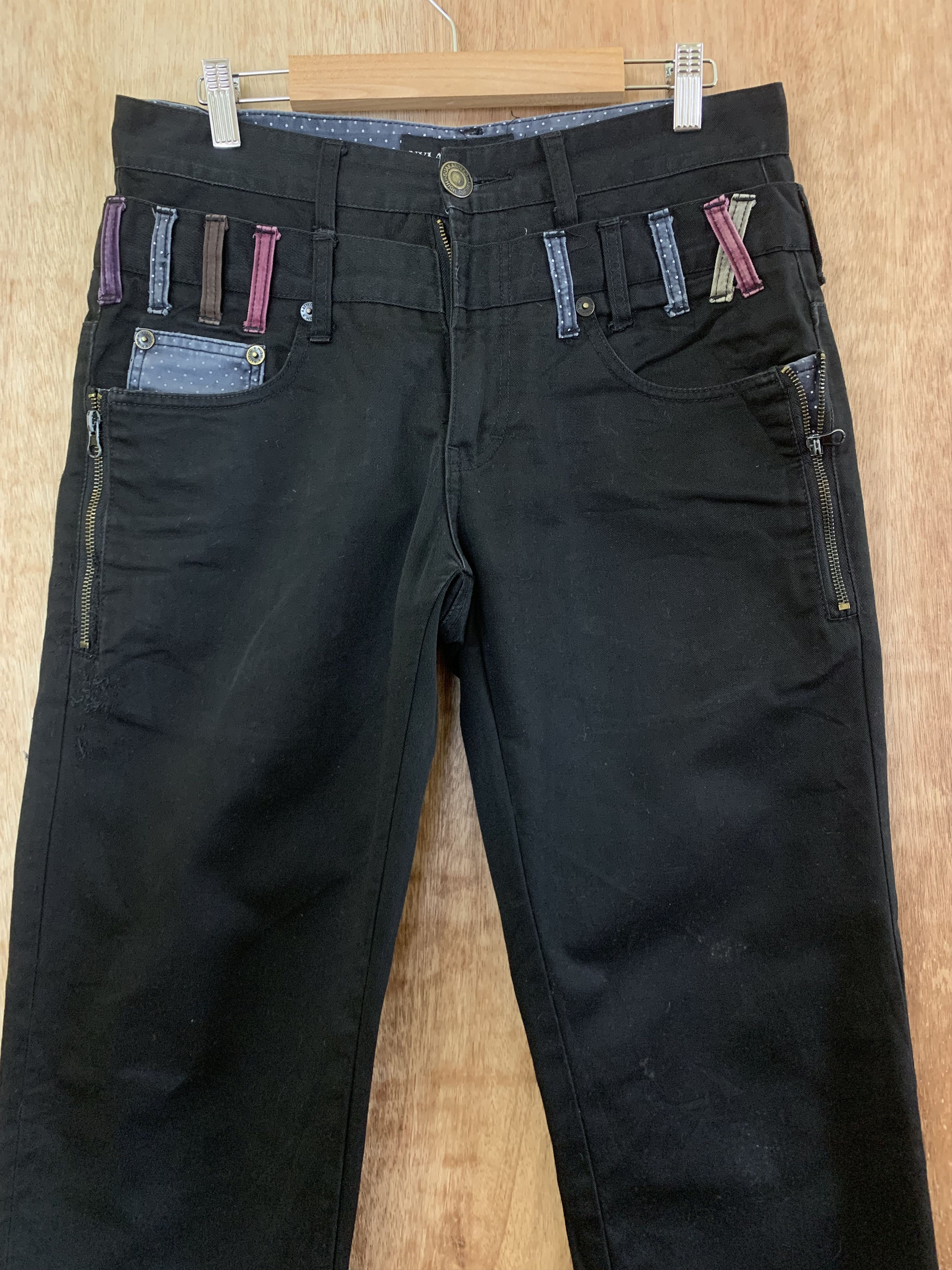 Japanese Brand Double Waist Pants Black Nylaus Jeans Vintage Streetwear Size US 30 / EU 46 - 2 Thumbnail