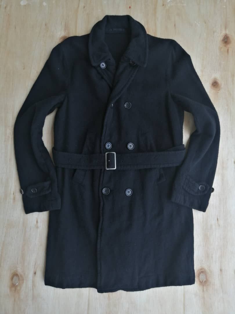 Pre-owned Comme Des Garcons Homme Plus X Vintage Ad2000 Comme Des Garcons Homme Plus Black Wool Trench Coat