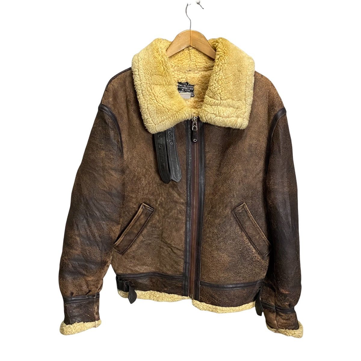 image of Vintage Avirex B3 Sheepskin Leather Shearling Jacket in Brown, Men's (Size Medium)