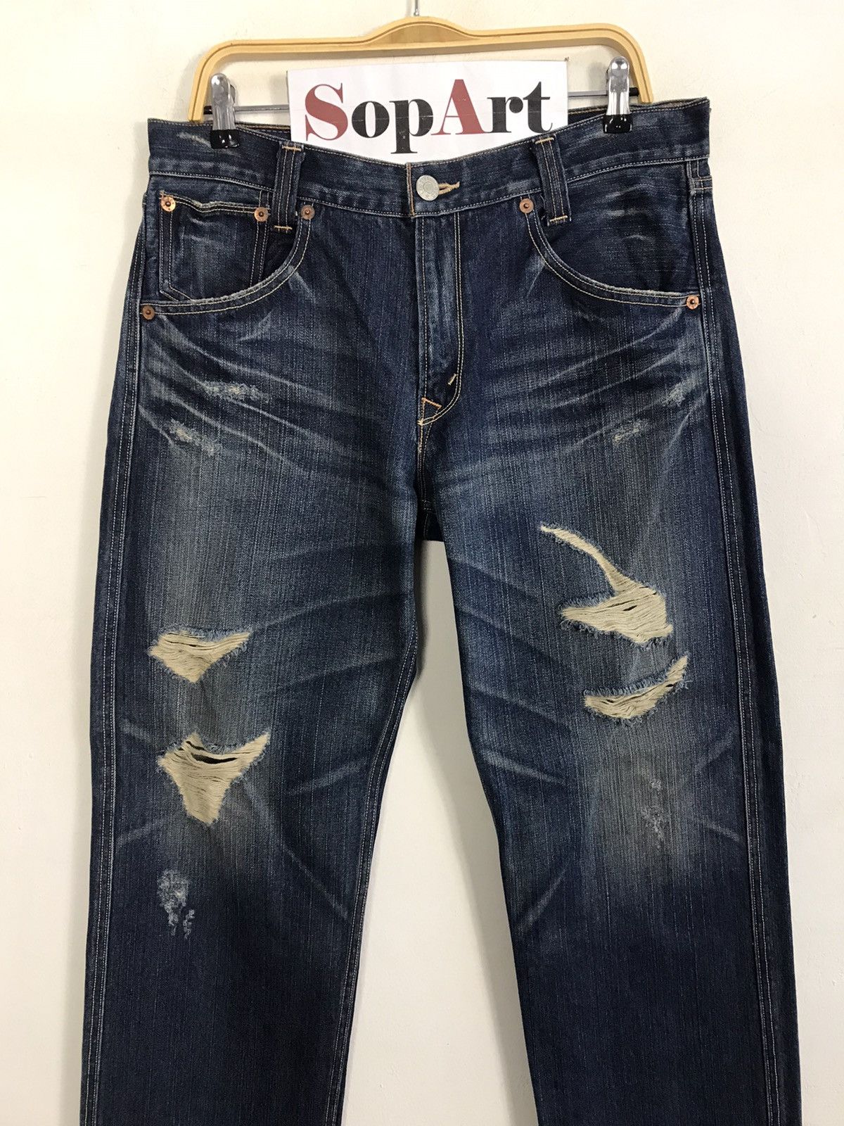 Levi's × Vintage Vintage Levi’s Strauss&Co Distressed Denim Design Size US 35 - 3 Thumbnail