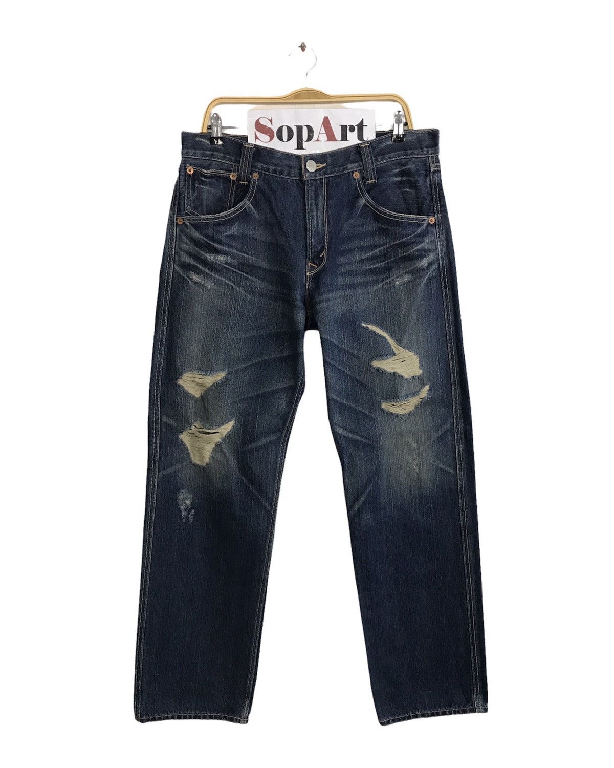Levi's × Vintage Vintage Levi’s Strauss&Co Distressed Denim Design Size US 35 - 1 Thumbnail