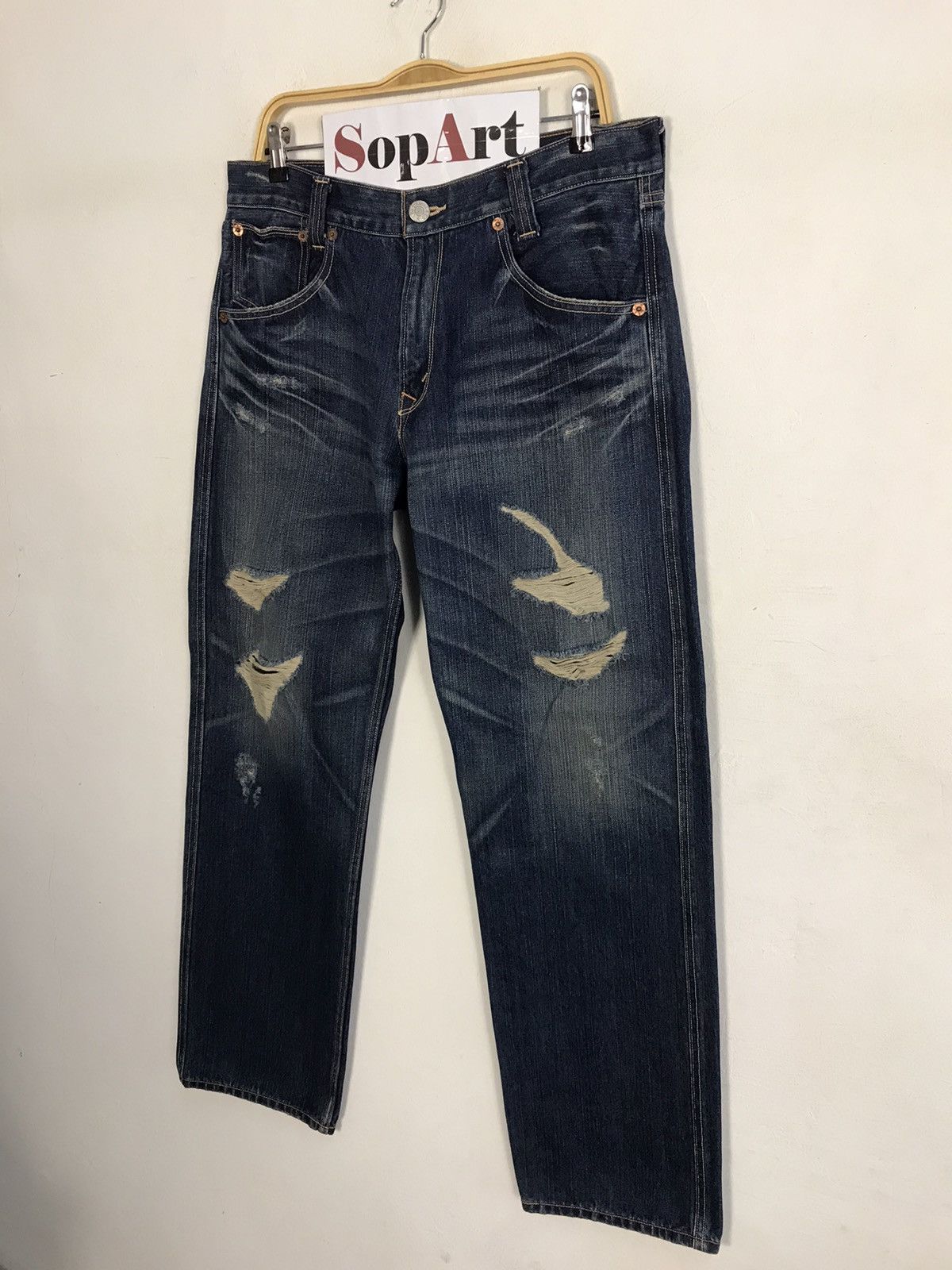 Levi's × Vintage Vintage Levi’s Strauss&Co Distressed Denim Design Size US 35 - 4 Thumbnail