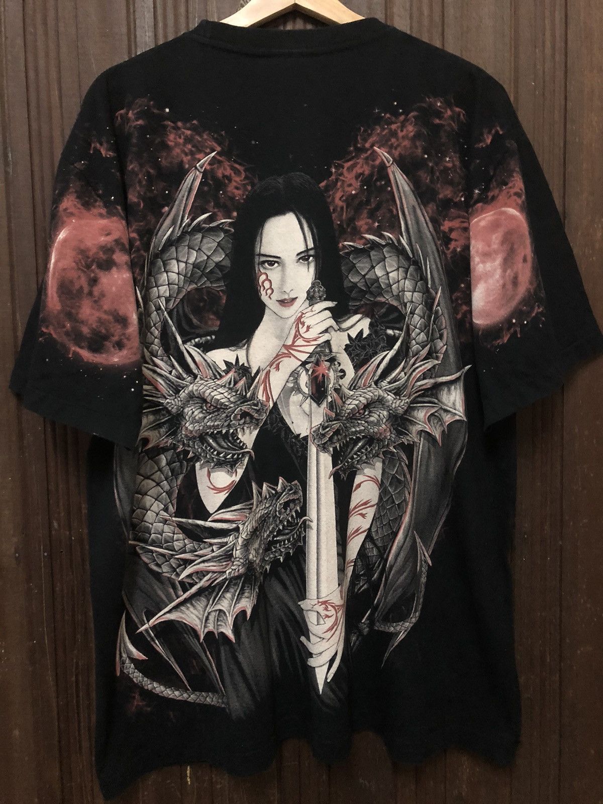 Vintage Vintage Women Warrior with Dragon Overprint Rare Tee Shirt Size ONE SIZE - 6 Thumbnail