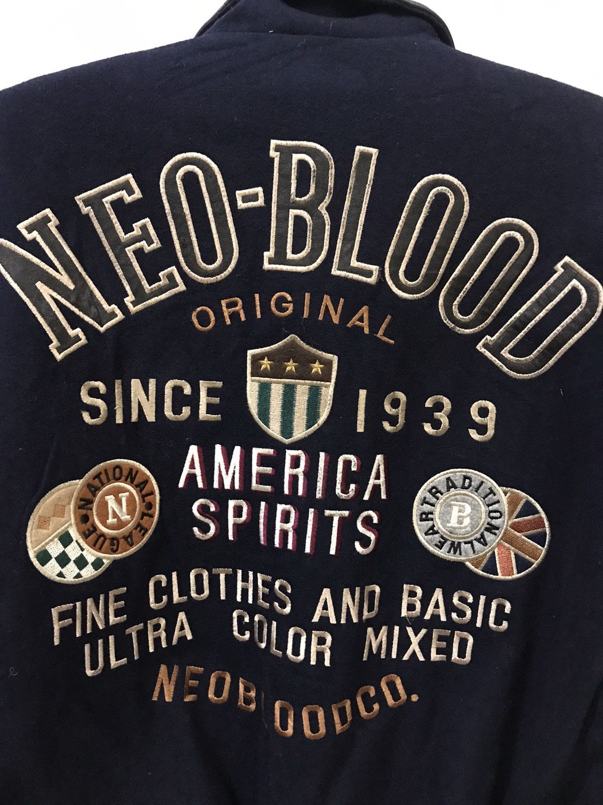 Japanese Brand Vintage NEO BLOOD Leather Sleeve Varsity Jacke Size US L / EU 52-54 / 3 - 2 Thumbnail