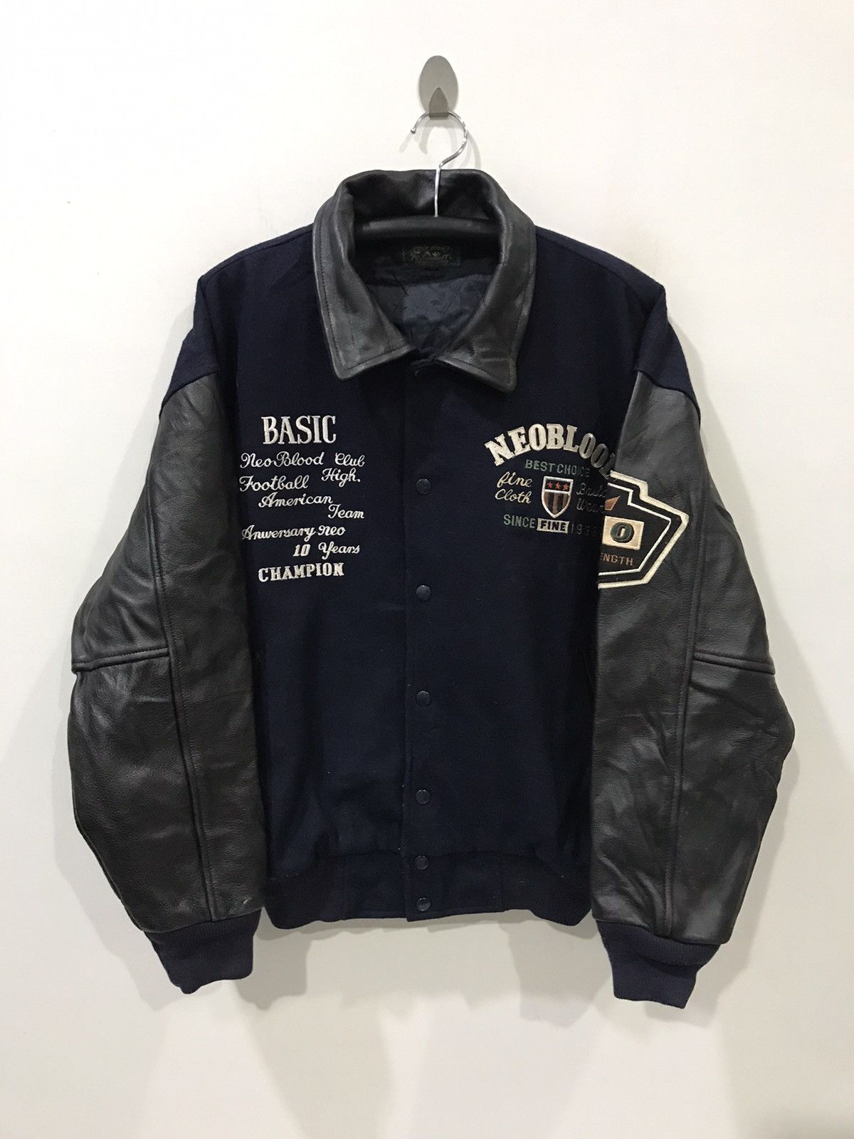 Japanese Brand Vintage NEO BLOOD Leather Sleeve Varsity Jacke Size US L / EU 52-54 / 3 - 3 Thumbnail