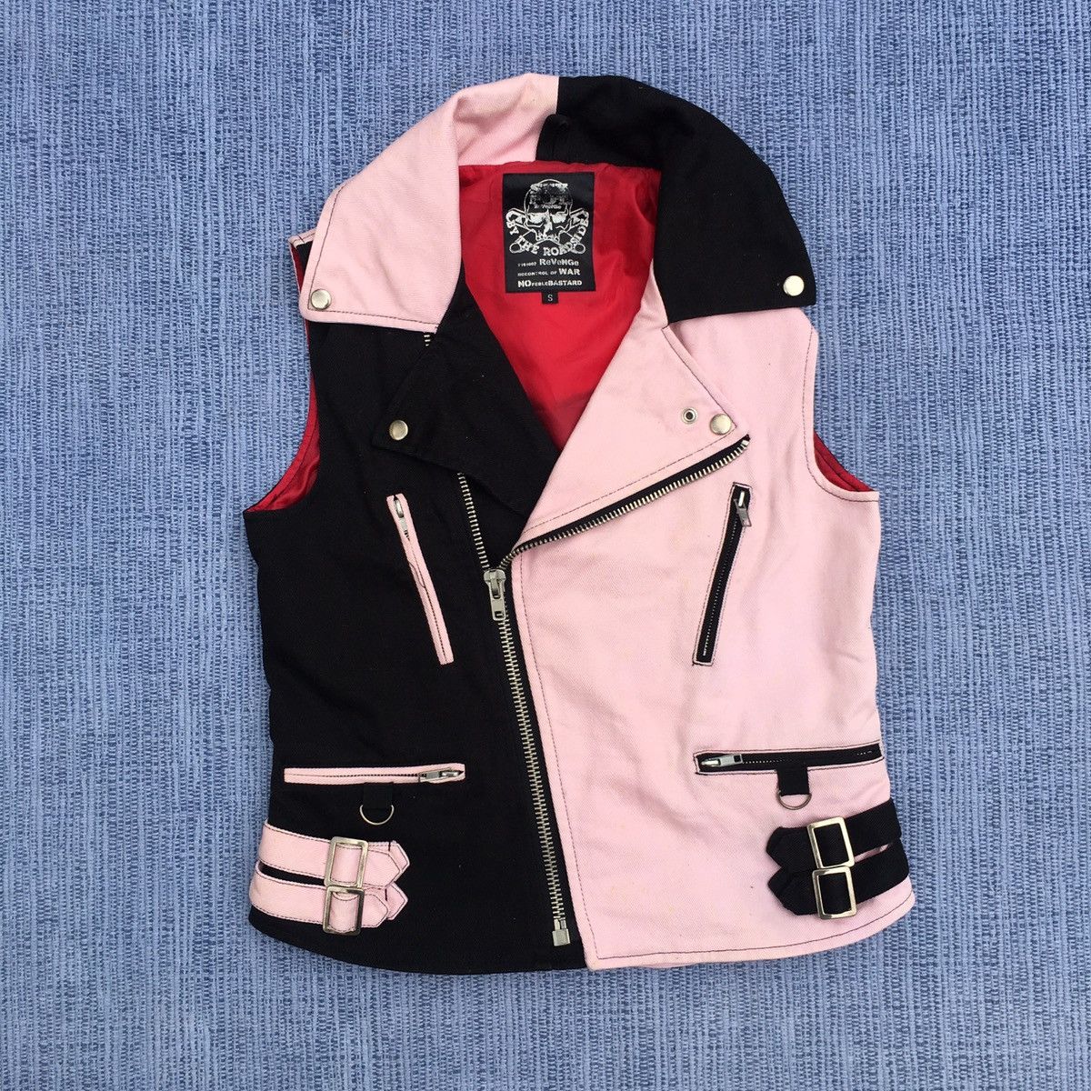 image of Seditionaries Sex Pot Revenge Pink/black Bikers Vest in Black/Pink, Men's (Size Small)