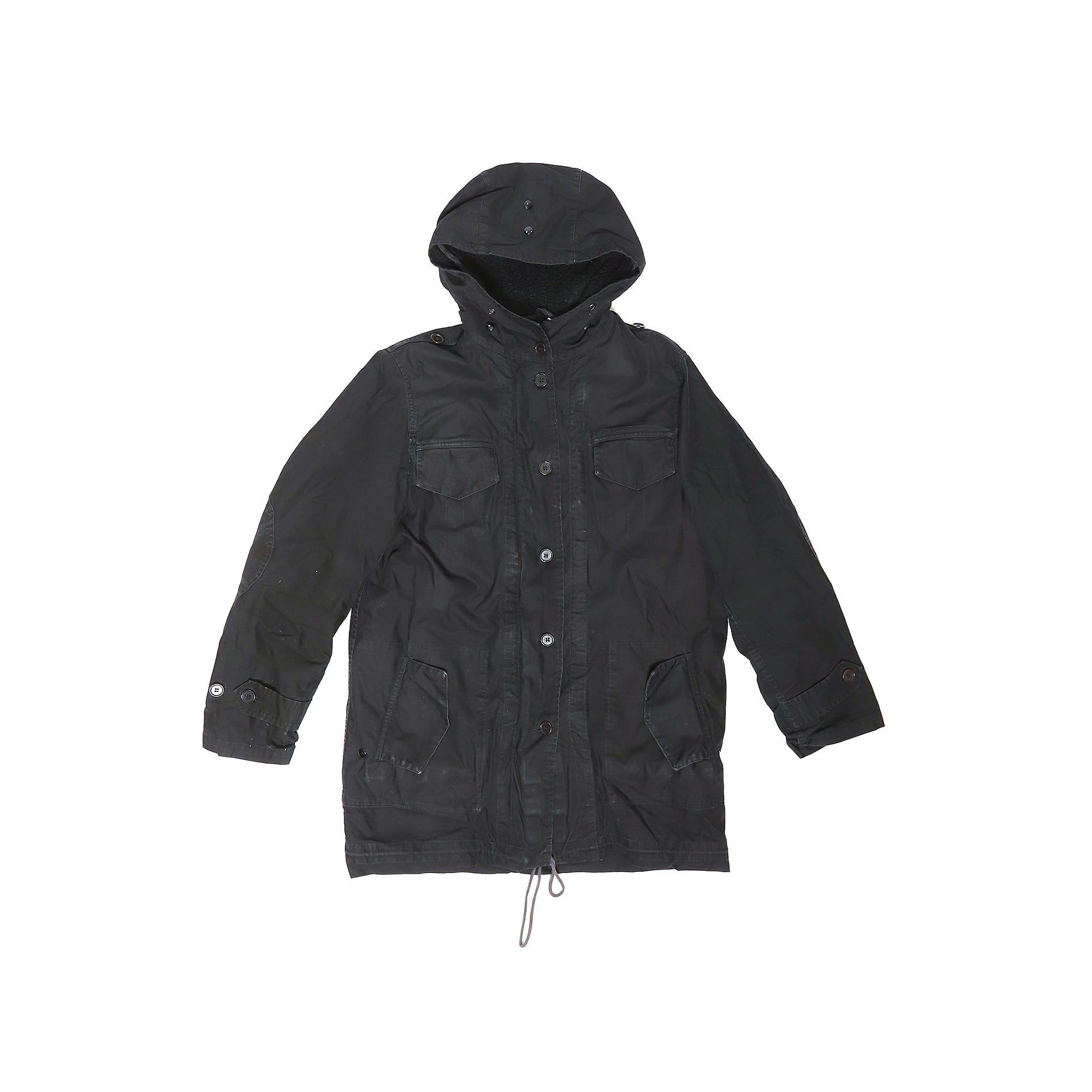 image of Helmut Lang Fw98 Black Bondage Sherpa Lined Military Parka, Men's (Size Small)