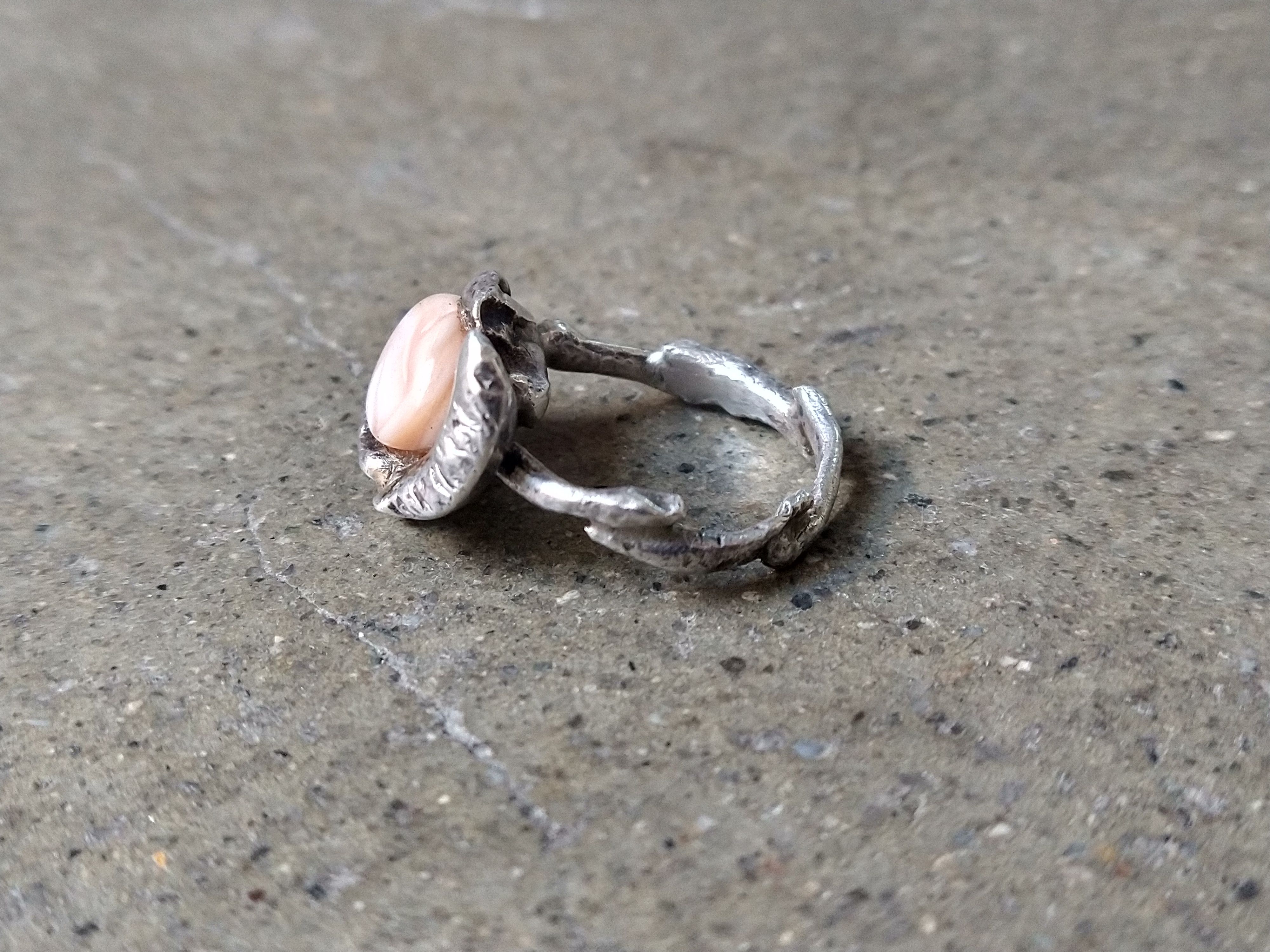 Other Vintage Sterling Silver Ring 6.75 Pink Mother Pearl Modern Size ONE SIZE - 4 Thumbnail