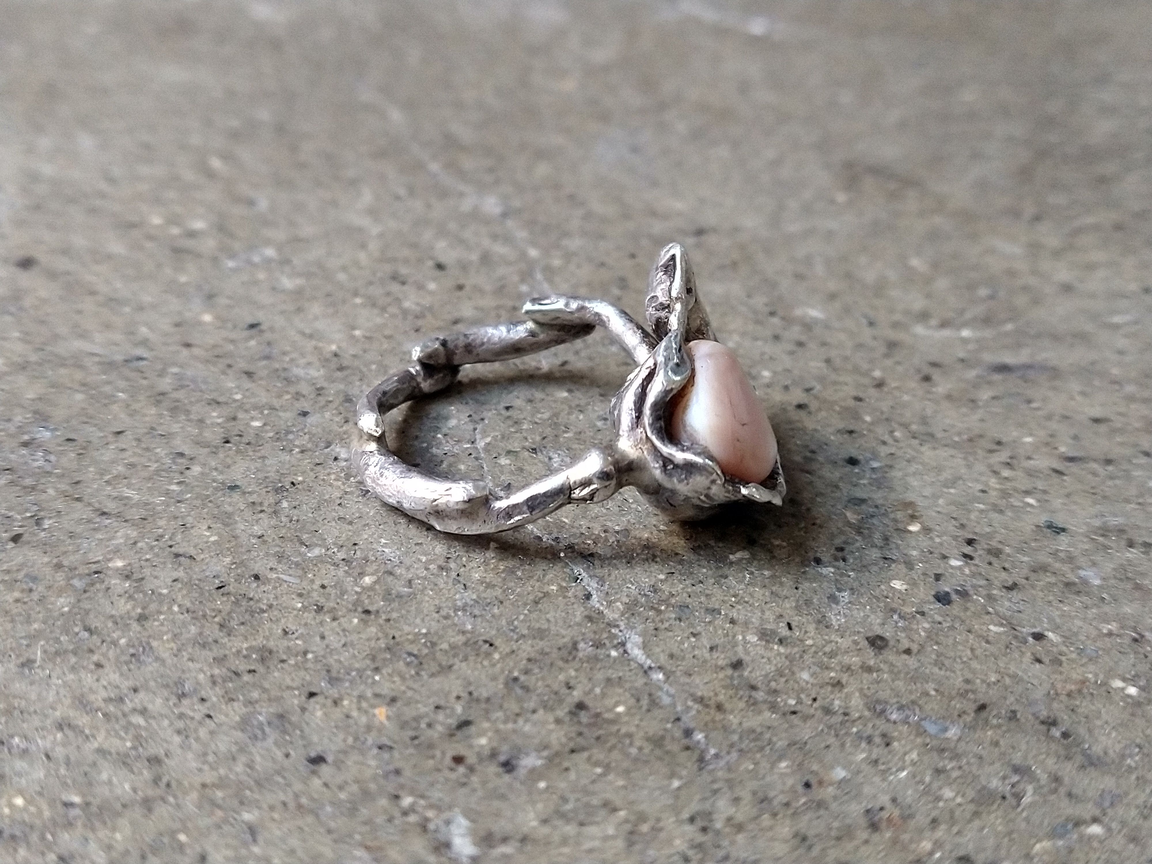 Other Vintage Sterling Silver Ring 6.75 Pink Mother Pearl Modern Size ONE SIZE - 5 Thumbnail