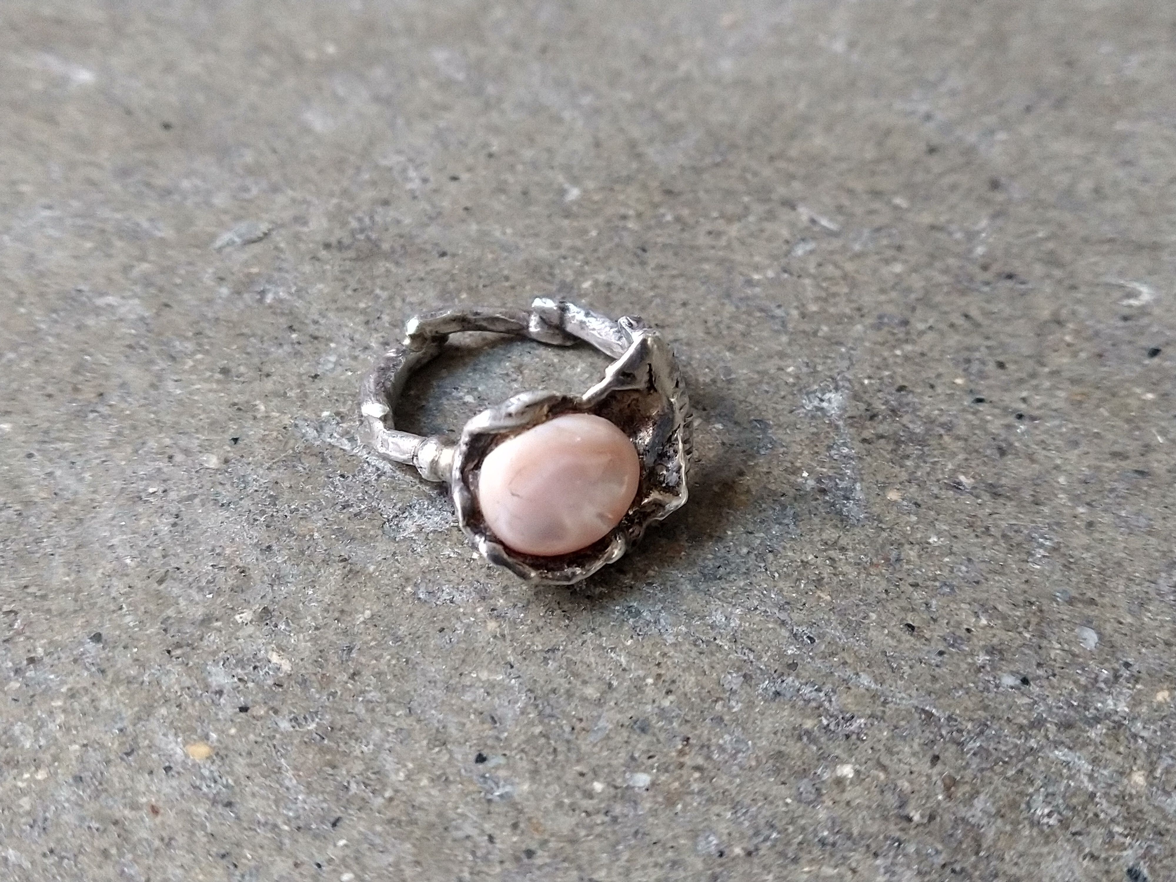 Other Vintage Sterling Silver Ring 6.75 Pink Mother Pearl Modern Size ONE SIZE - 3 Thumbnail