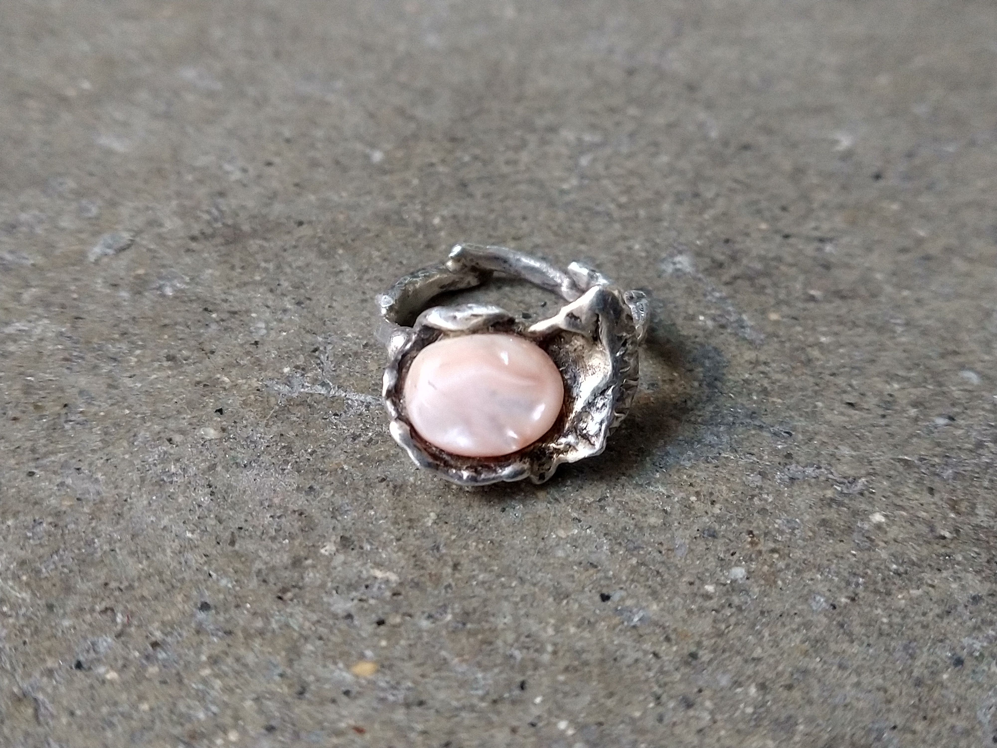 Other Vintage Sterling Silver Ring 6.75 Pink Mother Pearl Modern Size ONE SIZE - 2 Thumbnail