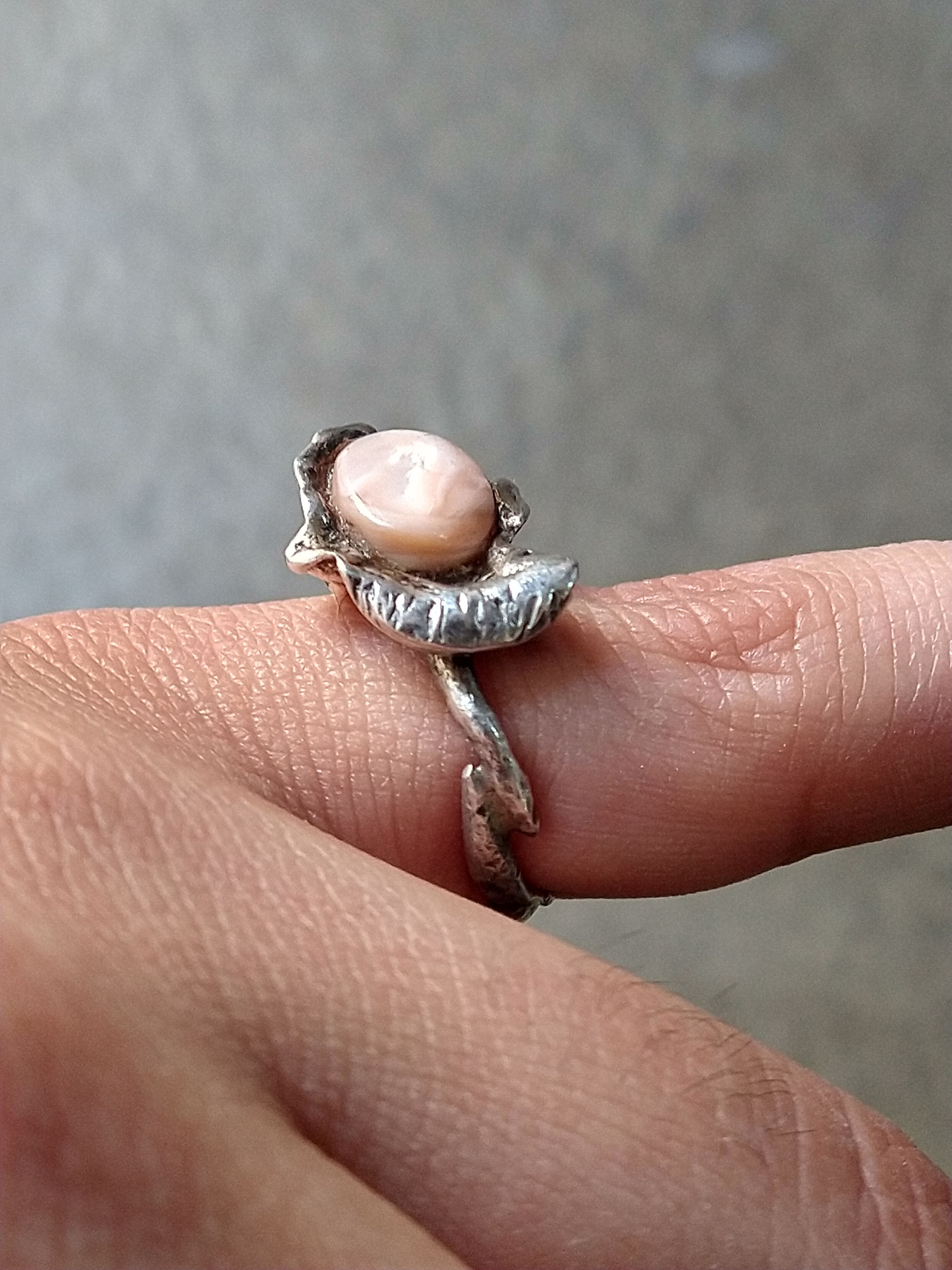 Other Vintage Sterling Silver Ring 6.75 Pink Mother Pearl Modern Size ONE SIZE - 13 Thumbnail