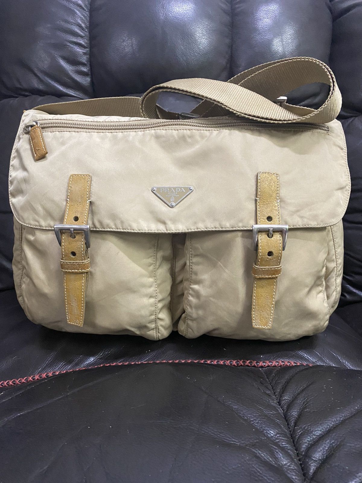 image of Authentic Prada Tessuto Nyalon Messenger Shoulder Bag in Brown, Men's
