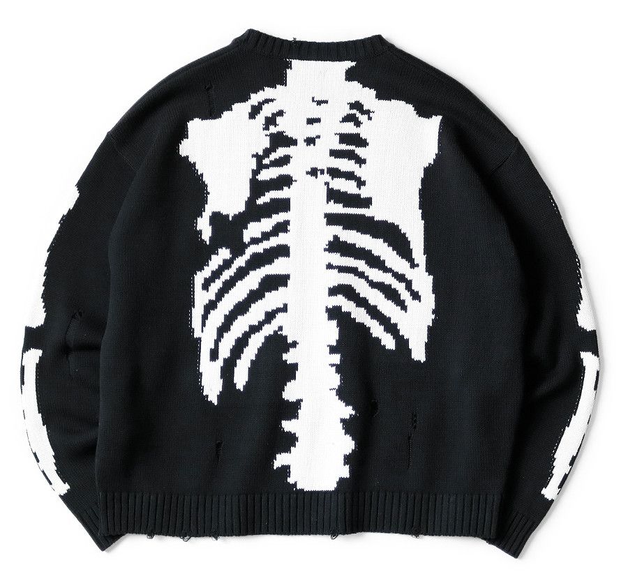 Kapital KAPITAL kountry 5G Skeleton bone distressed sweater black L ...