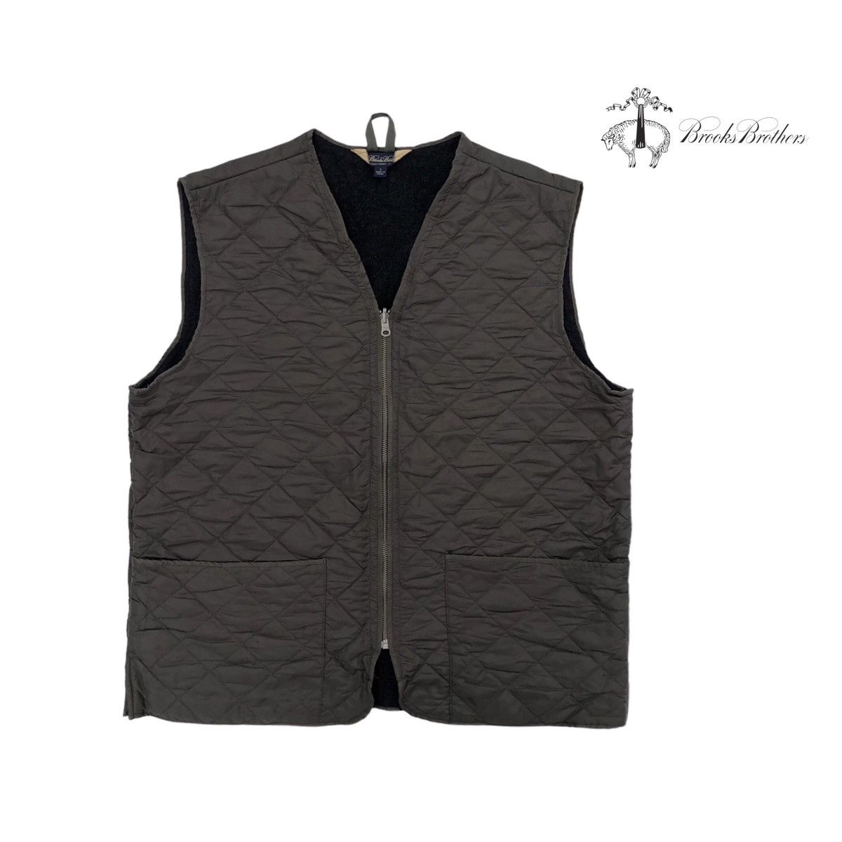 image of Brooks Brothers Quilted Lined Wool Vest Jacket in Dark Green, Men's (Size Large)