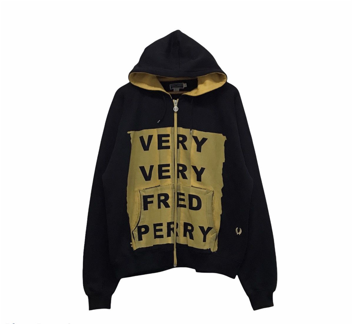 image of Avant Garde x Fred Perry Vintage 90's Fred Perry Very Very Graphic Sweater Hoodie in Black (Size La