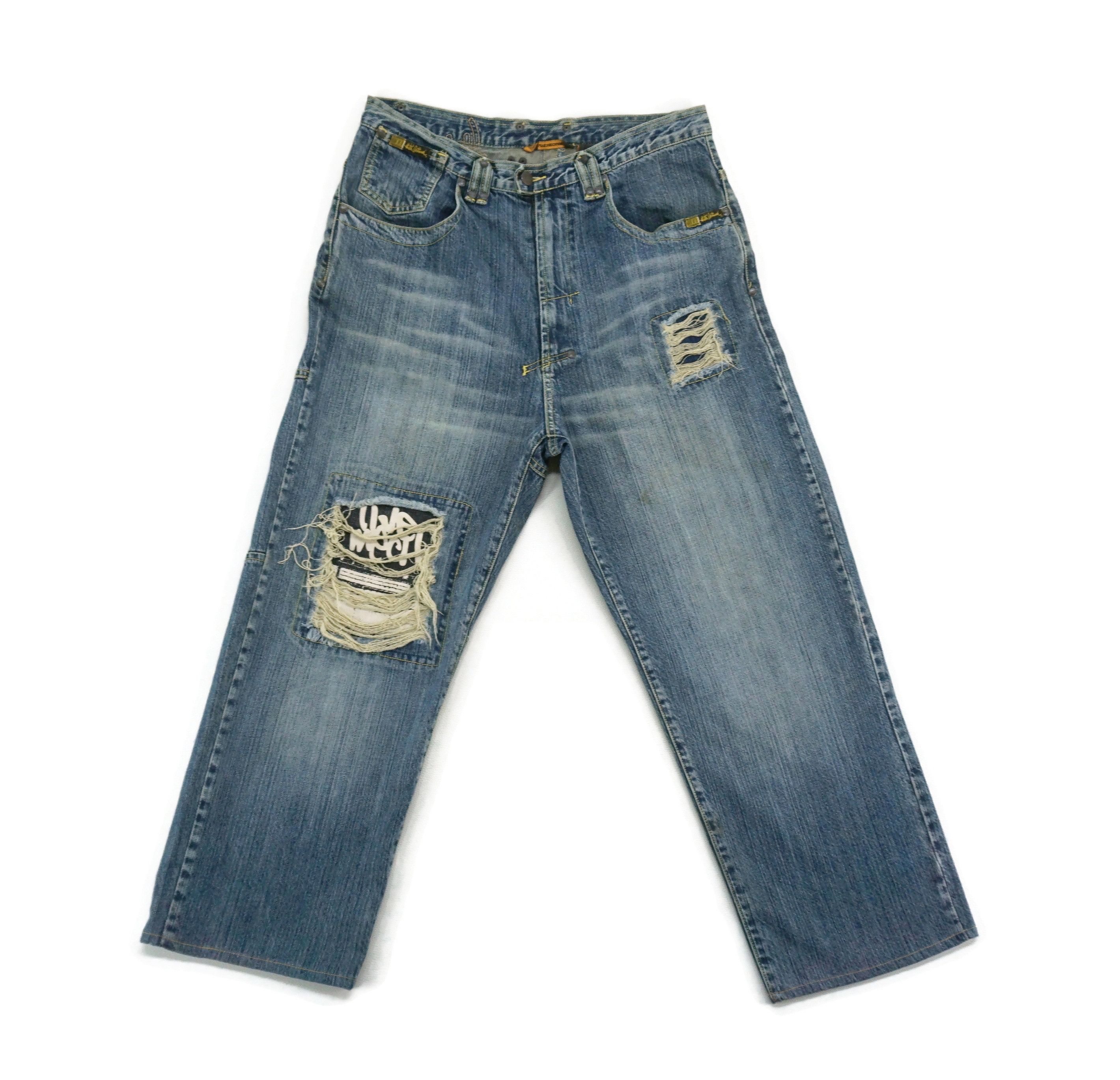 image of Live Mechanics Jeans Distressed Jeans Baggy Hiphop Jeans in Blue, Men's (Size 33)