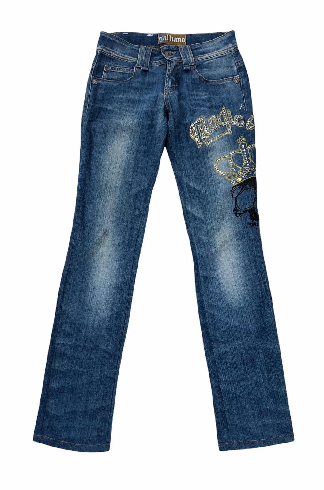 John Galliano 🔥Mega Rare🔥Galliano Crown Skull Skinny Lampo Zipper Jean Size US 27 - 1 Thumbnail