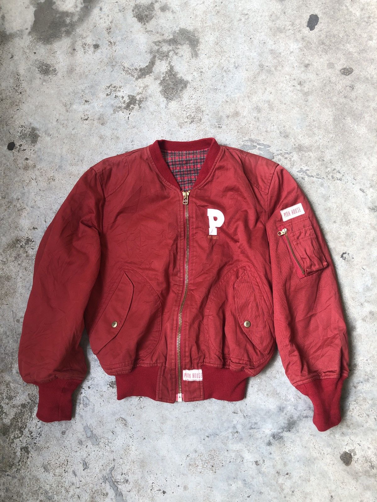 image of Archival Clothing x Pink House Vintage Pink House Bombers Jacket Rave Punk in Red (Size Medium)