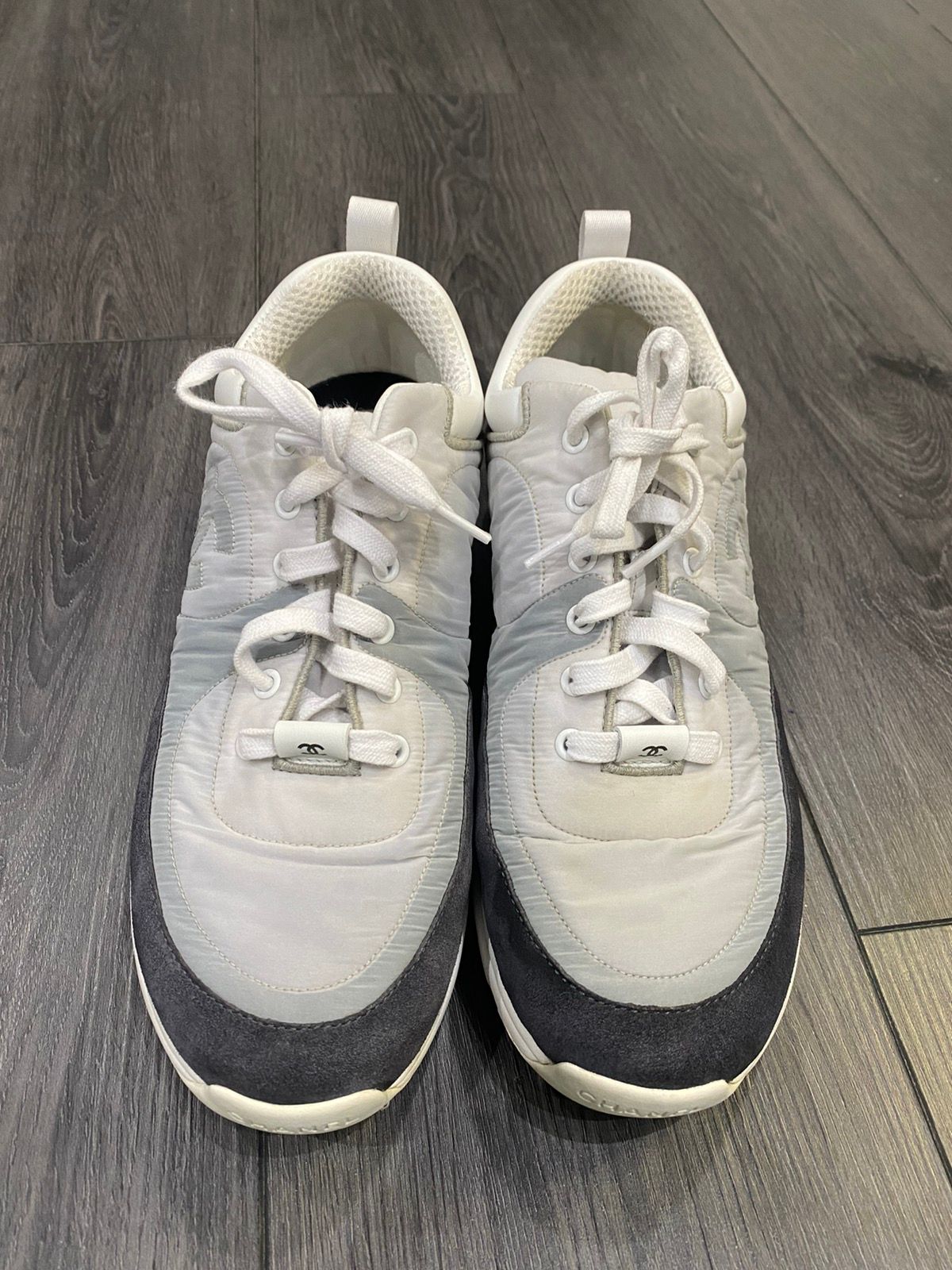 Chanel Chanel Suede Calfskin Nylon Ecru Gray Sneaker Size 6.5(39.5)