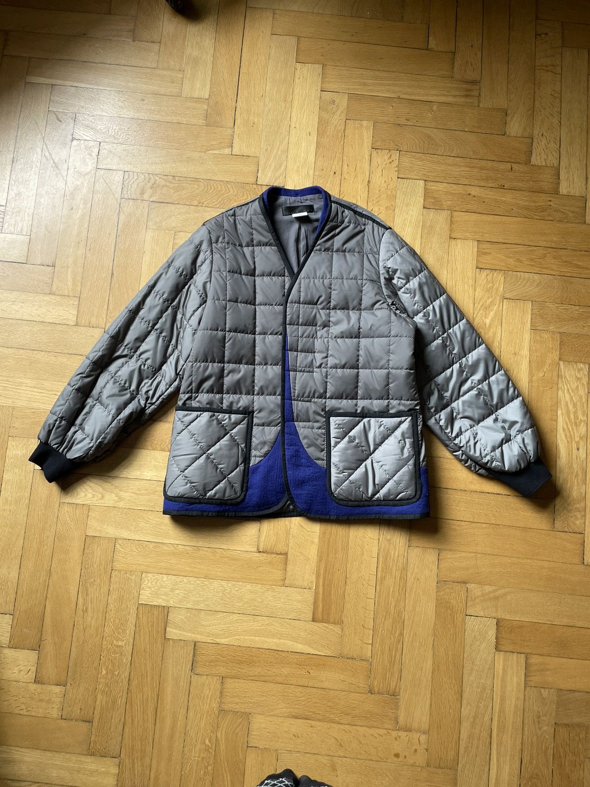 image of Haider Ackermann Fw19 Grey & Blue Double Layered Quilted Jacket, Men's (Size Small)