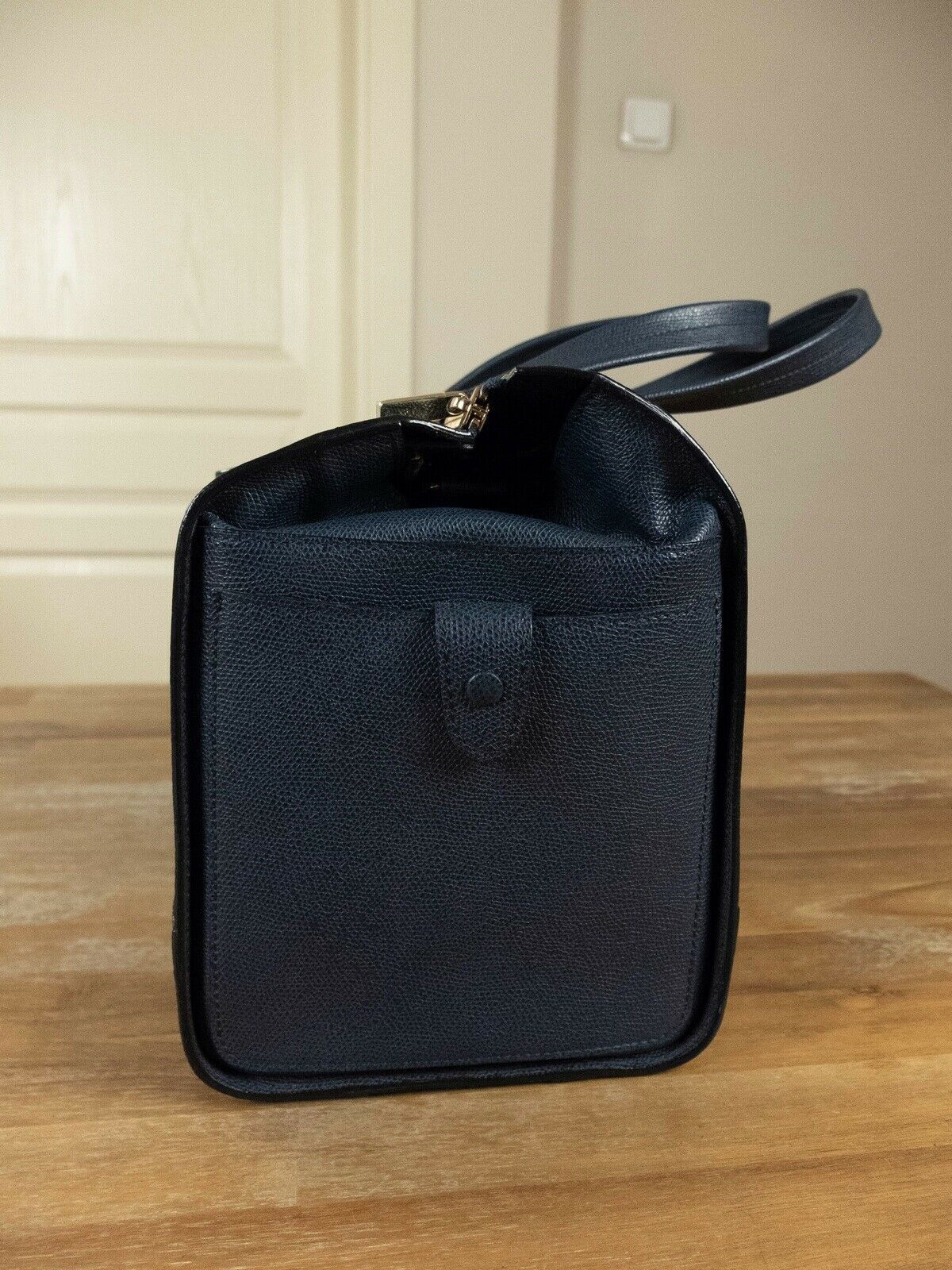 Valextra $3190 VALEXTRA Boston blue textured leather top handle bag Size ONE SIZE - 4 Thumbnail