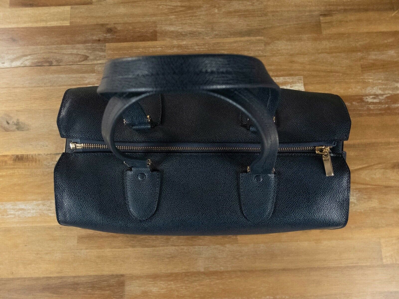 Valextra $3190 VALEXTRA Boston blue textured leather top handle bag Size ONE SIZE - 3 Thumbnail