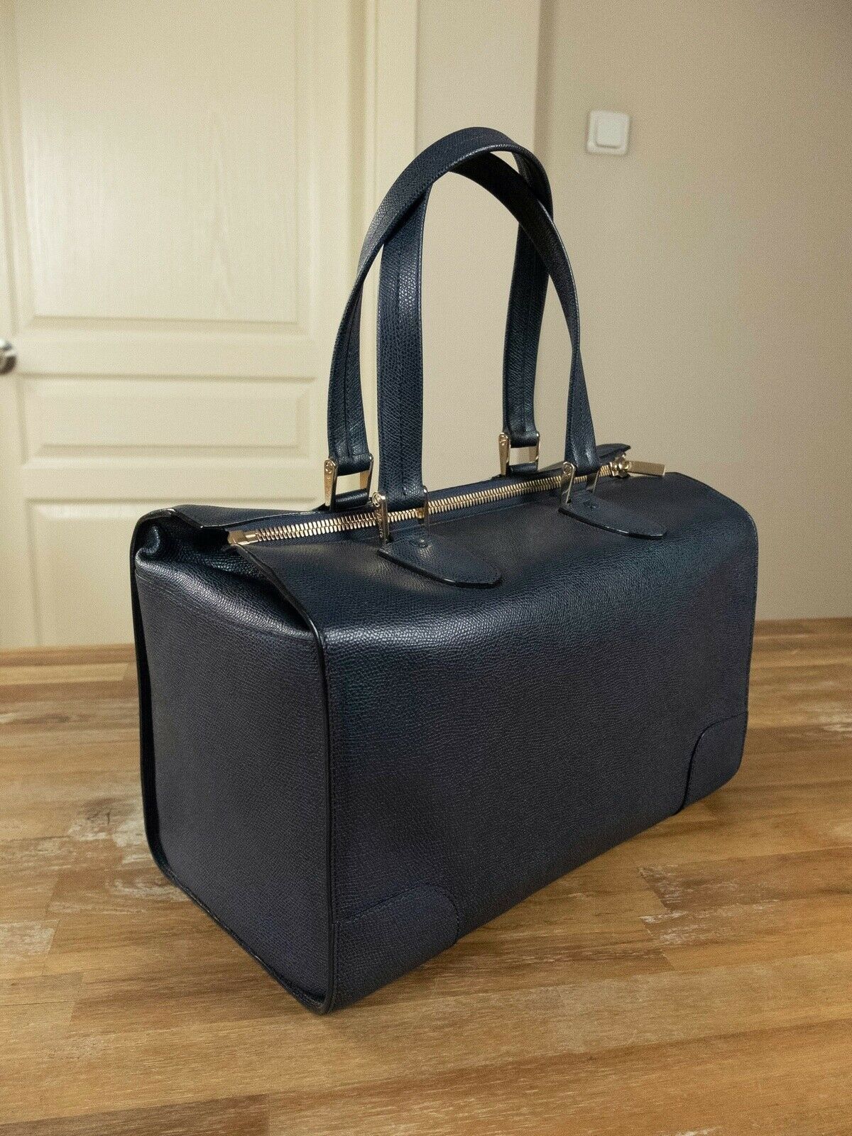 Valextra $3190 VALEXTRA Boston blue textured leather top handle bag Size ONE SIZE - 1 Thumbnail