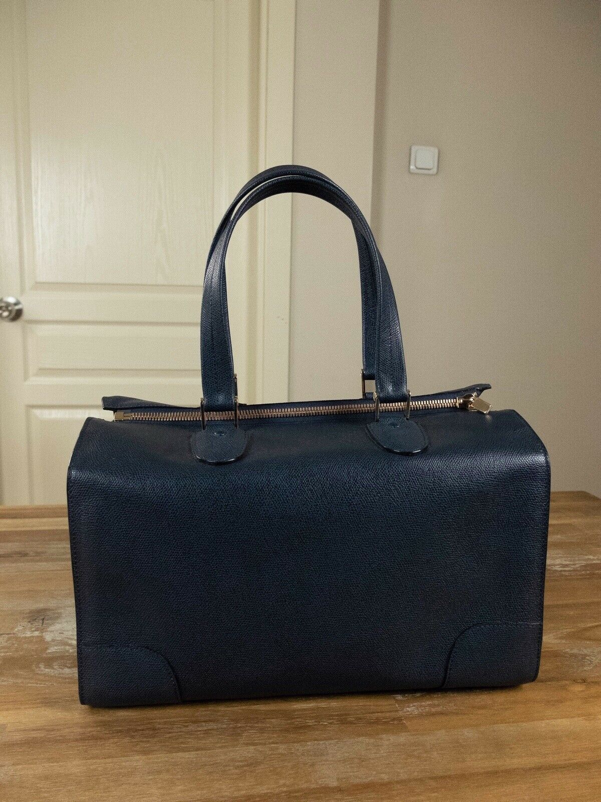 Valextra $3190 VALEXTRA Boston blue textured leather top handle bag Size ONE SIZE - 2 Thumbnail